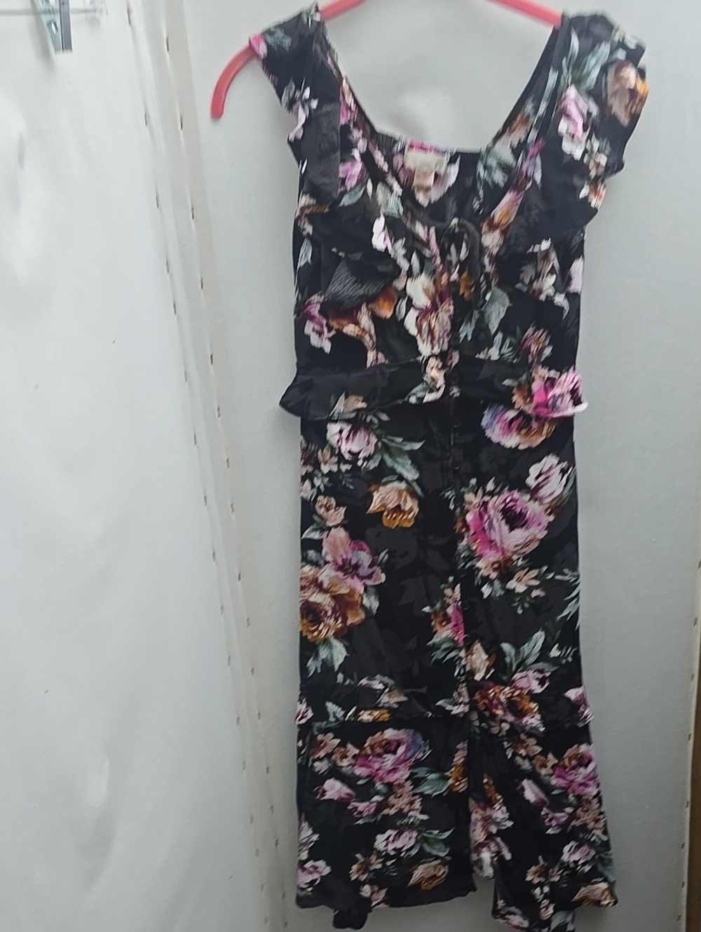 Band of Gypsies Black Floral Maxi Dress with Pink & Mustard Blooms